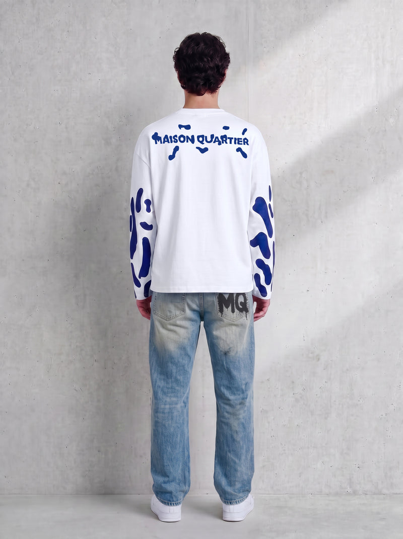Abstract Longsleeve White Navy Blue