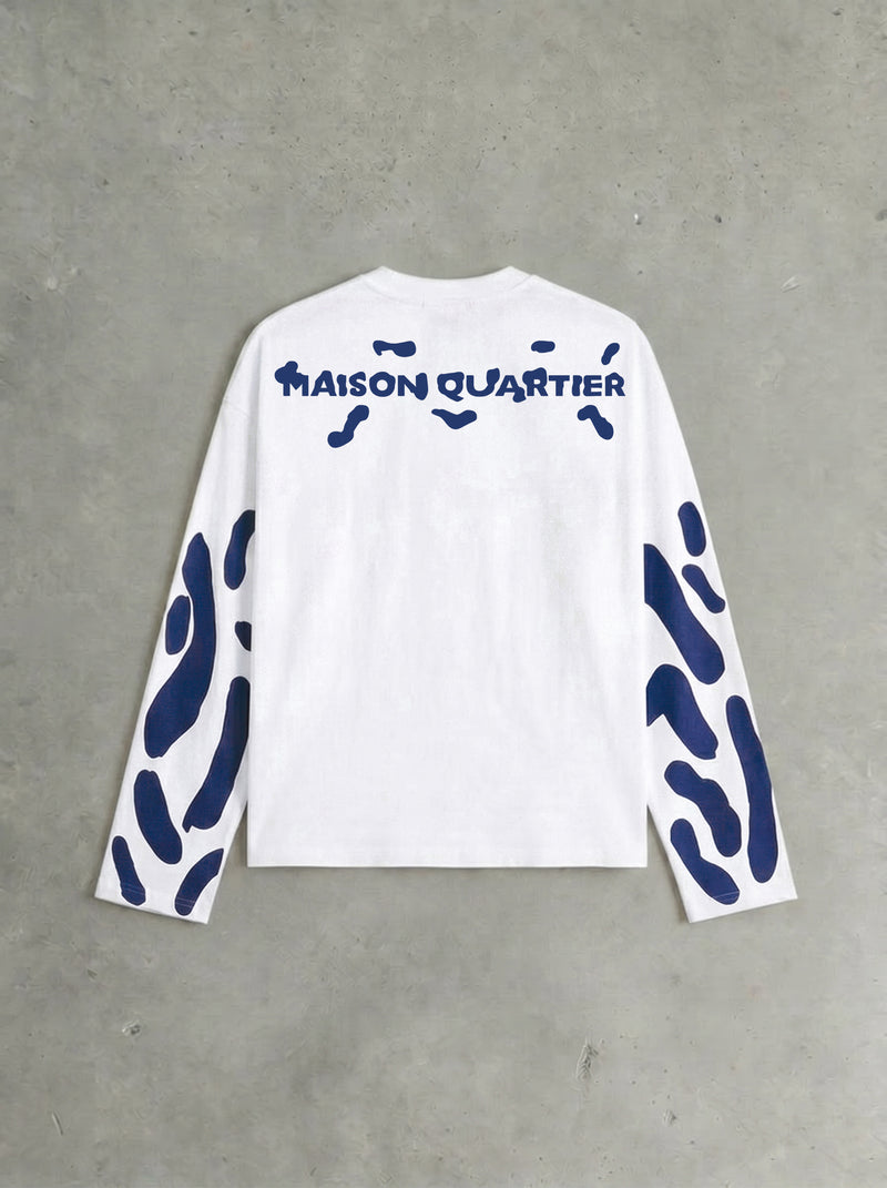 Abstract Longsleeve White Navy Blue