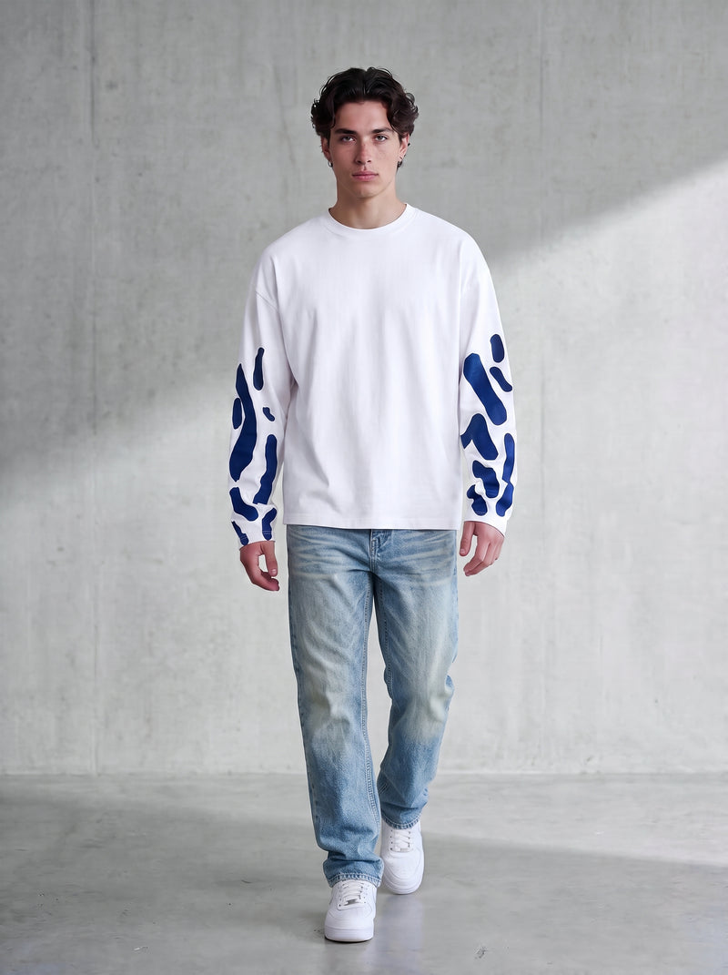 Abstract Longsleeve White Navy Blue