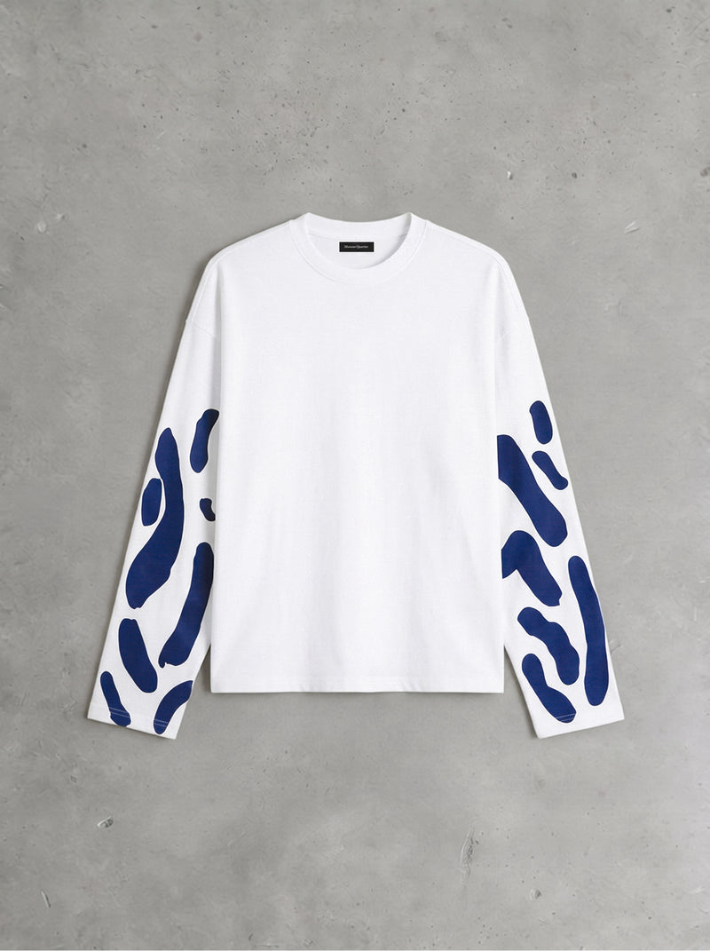 Abstract Longsleeve White Navy Blue