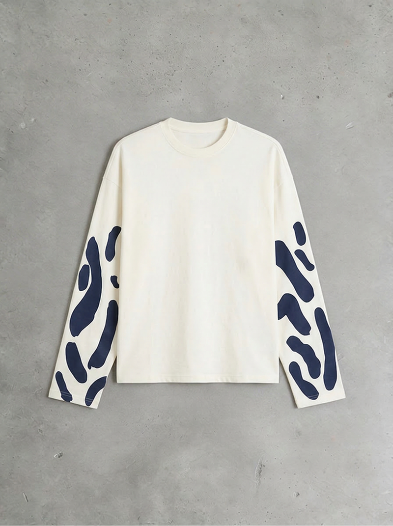 Abstract Longsleeve White Navy Blue