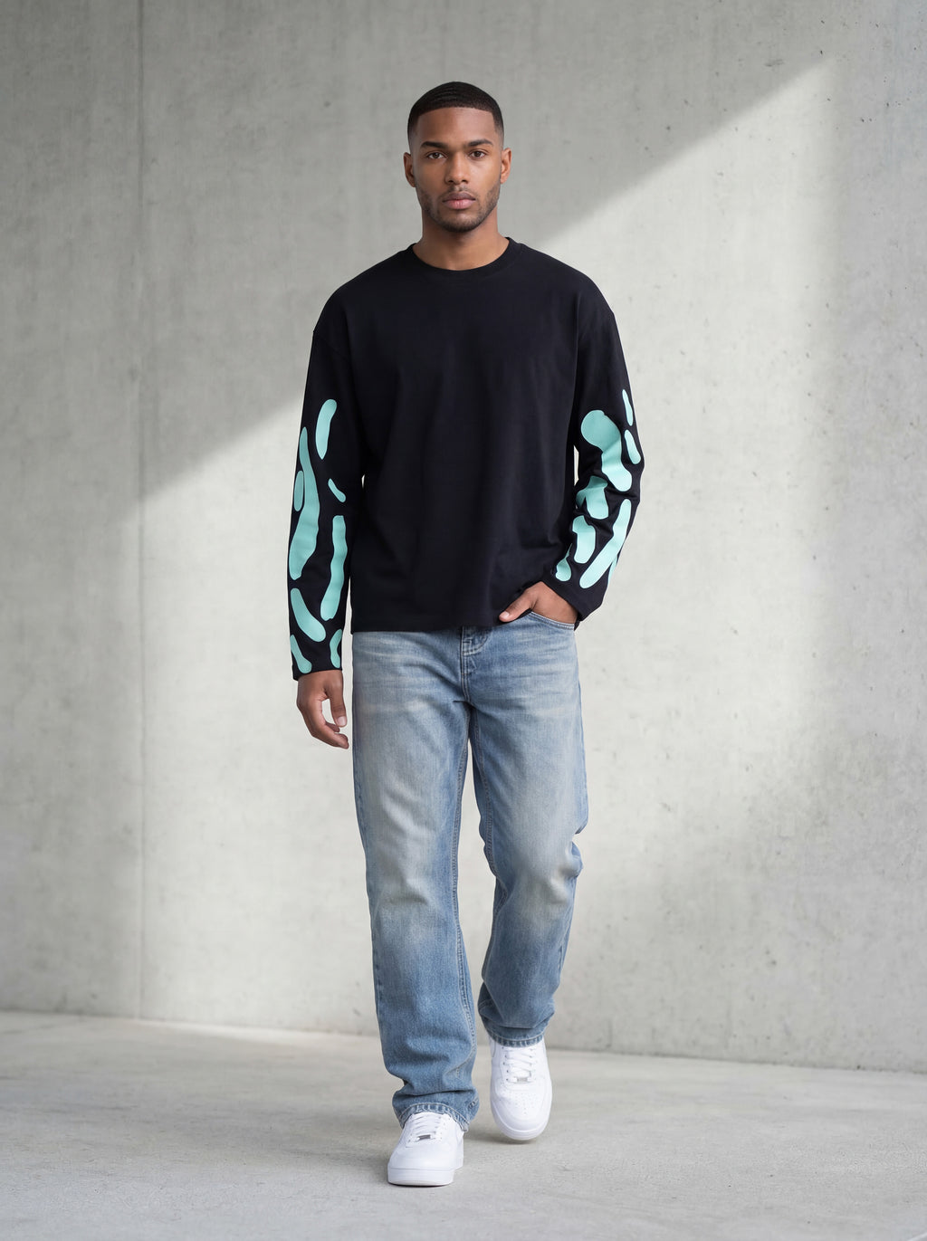 Abstract Longsleeve Black Cyan